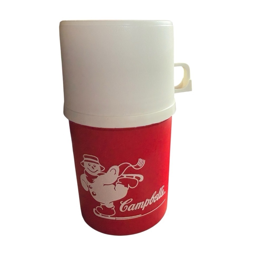 Vintage Campbell's Soup Thermos Ice Skating Snowman Alladinware 7”